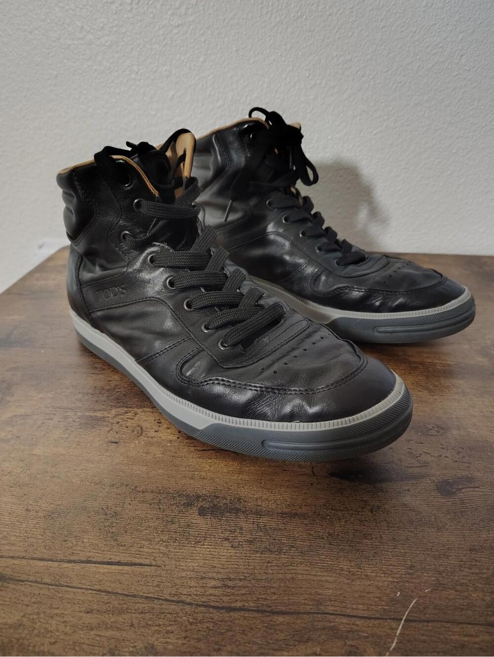 Tod's Mens Black Leather High Top Lace Up Sneakers Italy 9